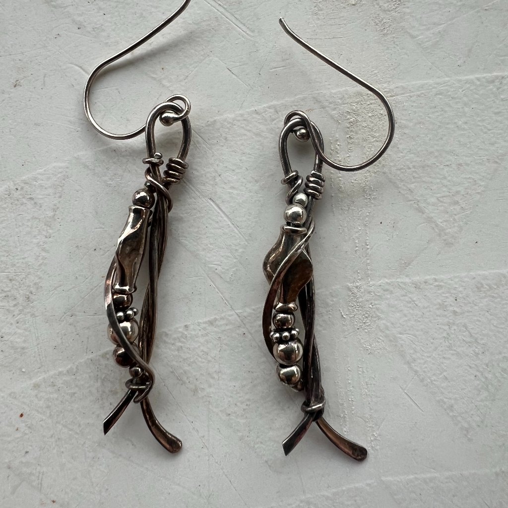 Vintage Artisan Brutalist Sterling Earrings